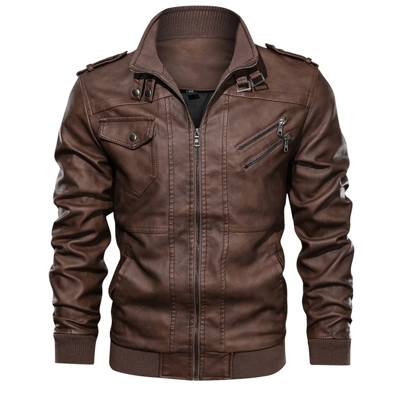 Jaqueta de couro masculina casual moda motoqueiro - Porto Galem- Com frete grátis