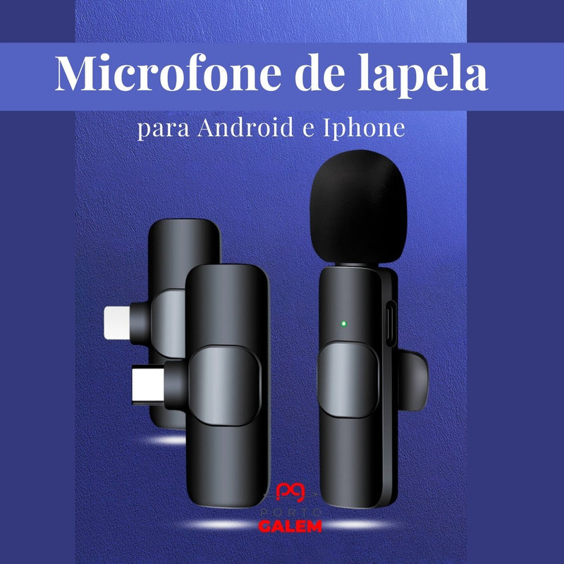 Microfone de lapela para celular bluetooth, Iphone e Android - Porto Galem- Com frete grátis